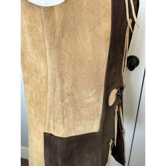 VINTAGE 60's EXCELSIOR Genuine Leather Spain Vest w Tassels Brown Tan Size Med - Picture 9 of 15